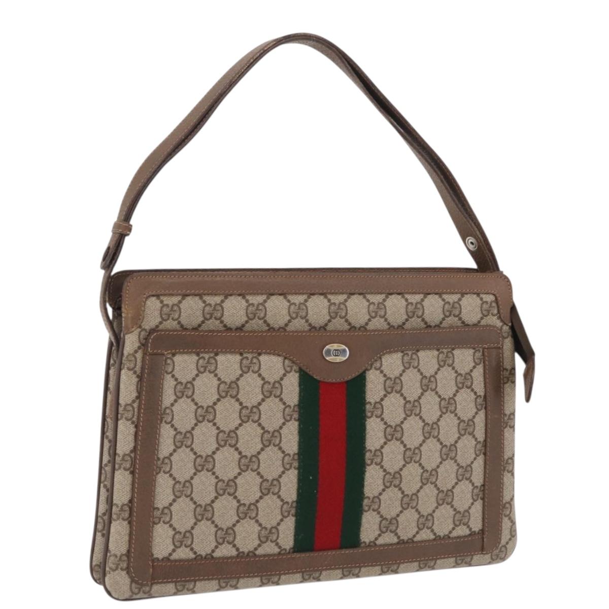 GUCCI GG Supreme Web Sherry Line Shoulder Bag PVC Beige 14 02 013 Auth 208657
