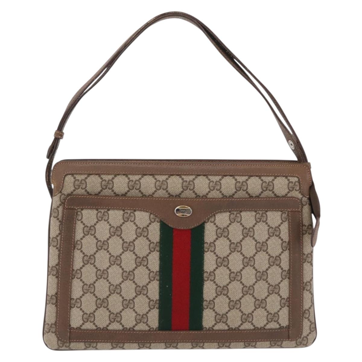GUCCI GG Supreme Web Sherry Line Shoulder Bag PVC Beige 14 02 013 Auth 208657