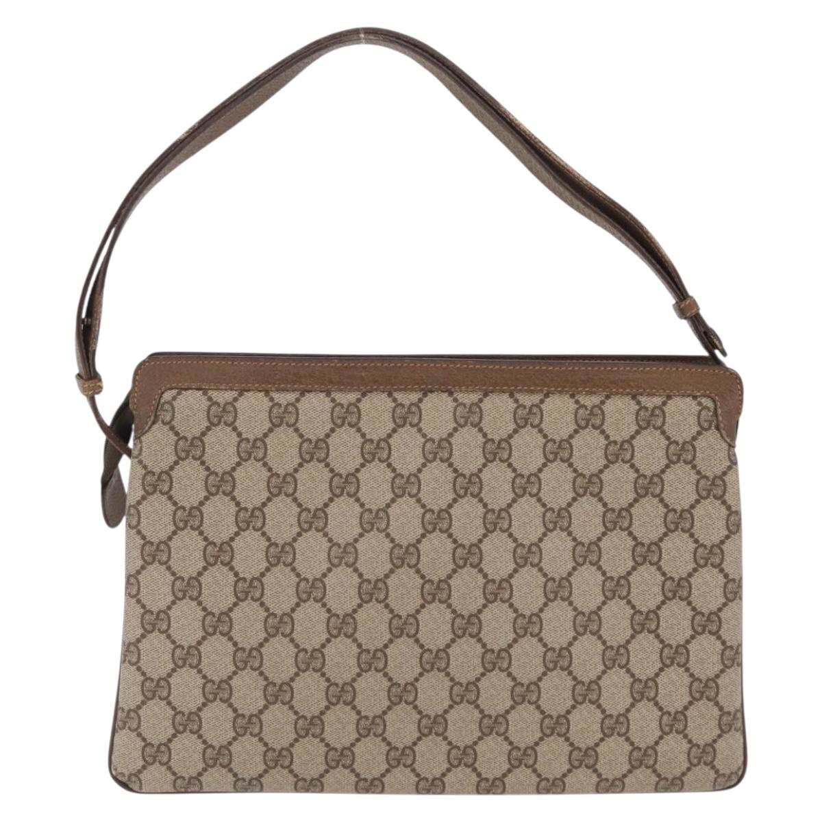 GUCCI GG Supreme Web Sherry Line Shoulder Bag PVC Beige 14 02 013 Auth 208657