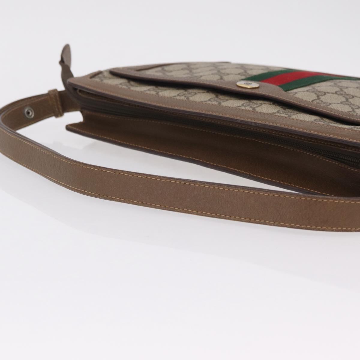 GUCCI GG Supreme Web Sherry Line Shoulder Bag PVC Beige 14 02 013 Auth 208657