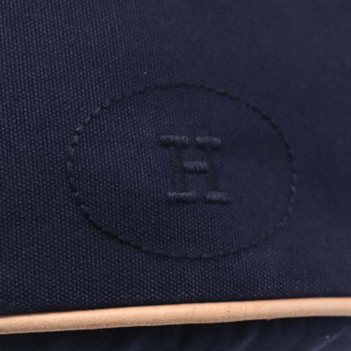 HERMES POSITION MIMILL Shoulder Bag Canvas Navy Gold Auth 208659A