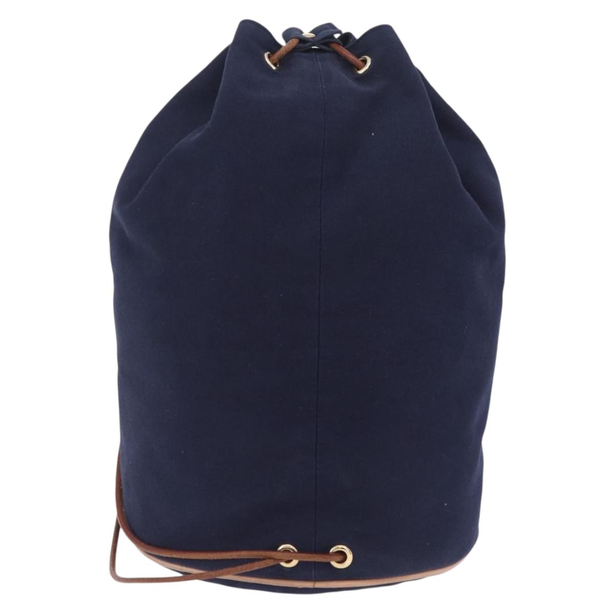 HERMES POSITION MIMILL Shoulder Bag Canvas Navy Gold Auth 208659A