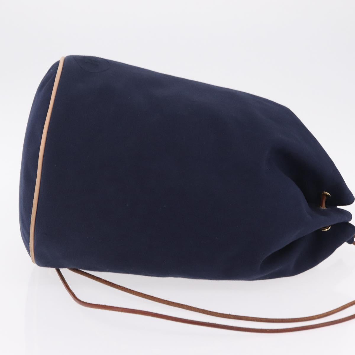 HERMES POSITION MIMILL Shoulder Bag Canvas Navy Gold Auth 208659A