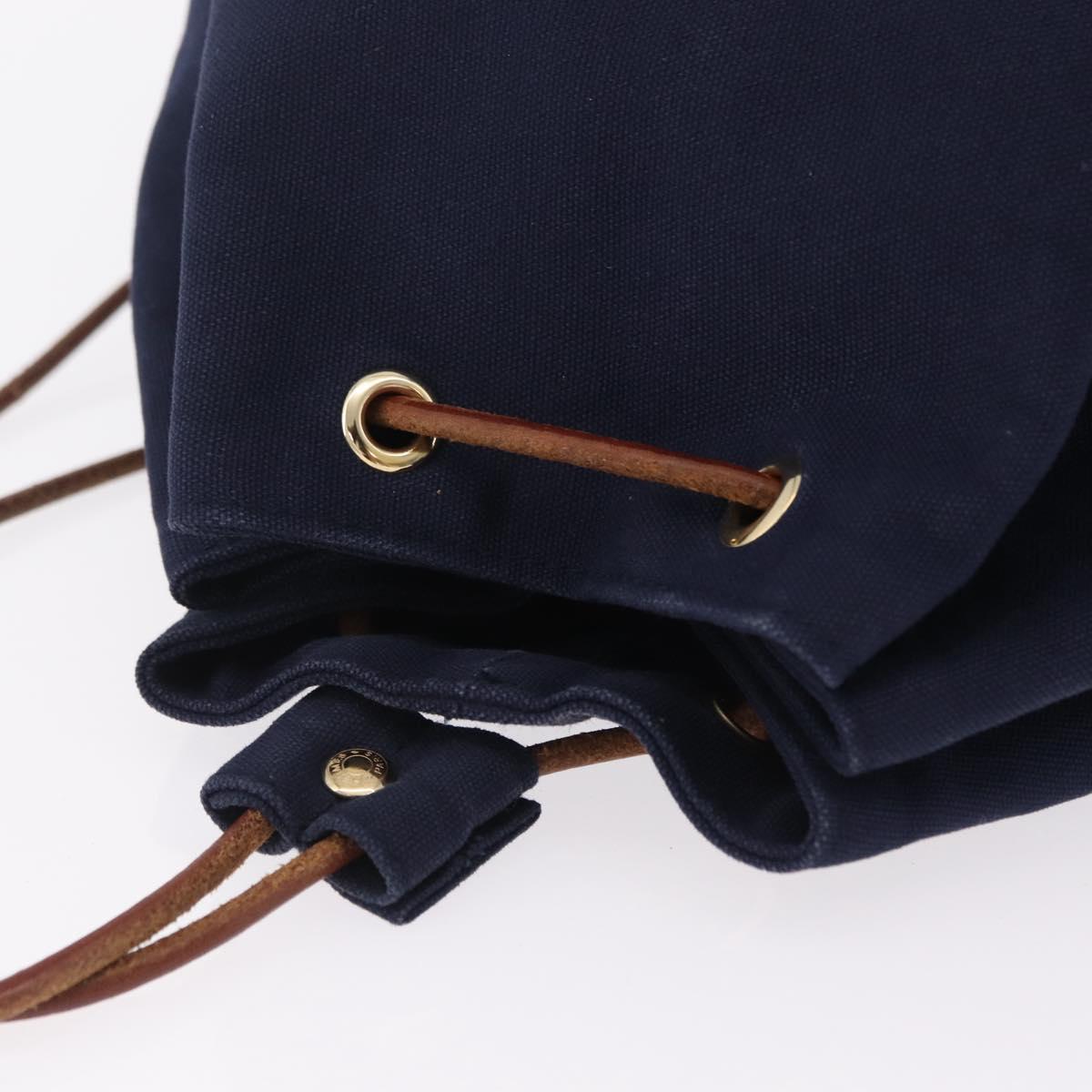 HERMES POSITION MIMILL Shoulder Bag Canvas Navy Gold Auth 208659A