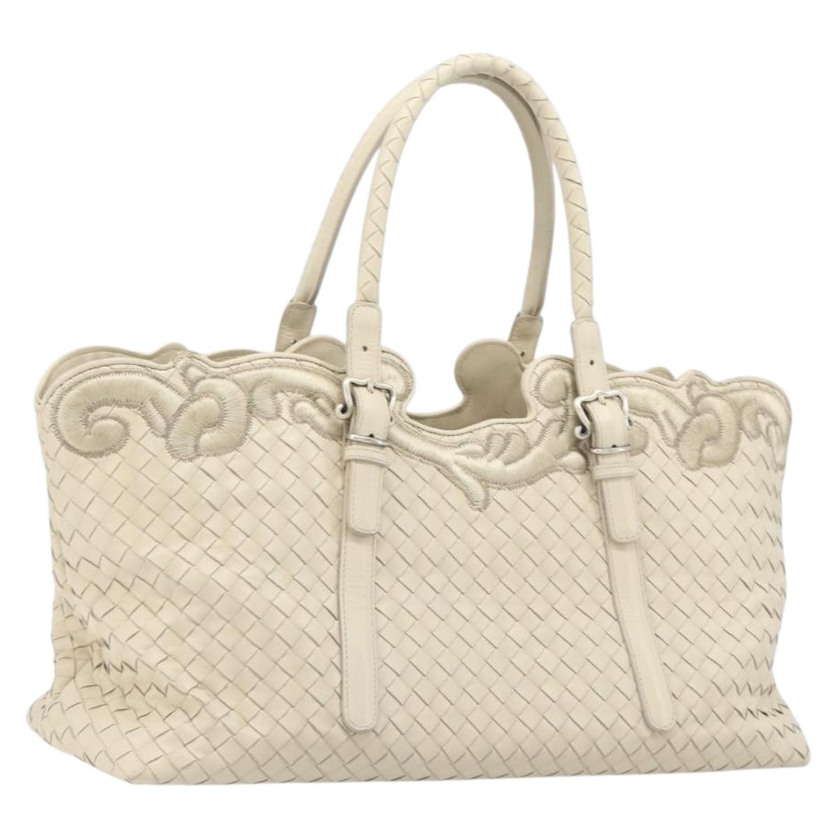 Bottega Veneta INTRECCIATO Tote Bag Leather White Silver 158673 Auth 208660A