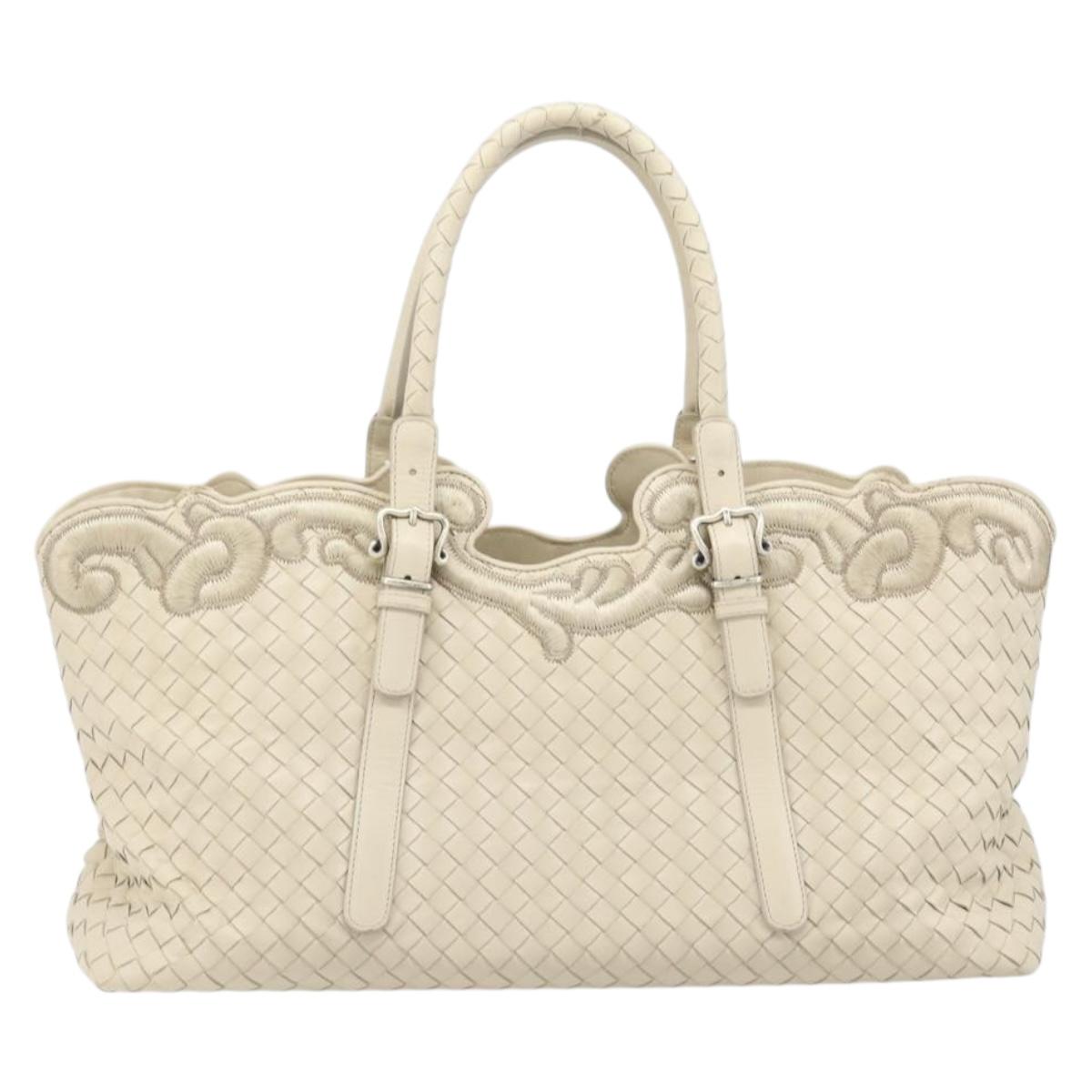 Bottega Veneta INTRECCIATO Tote Bag Leather White Silver 158673 Auth 208660A