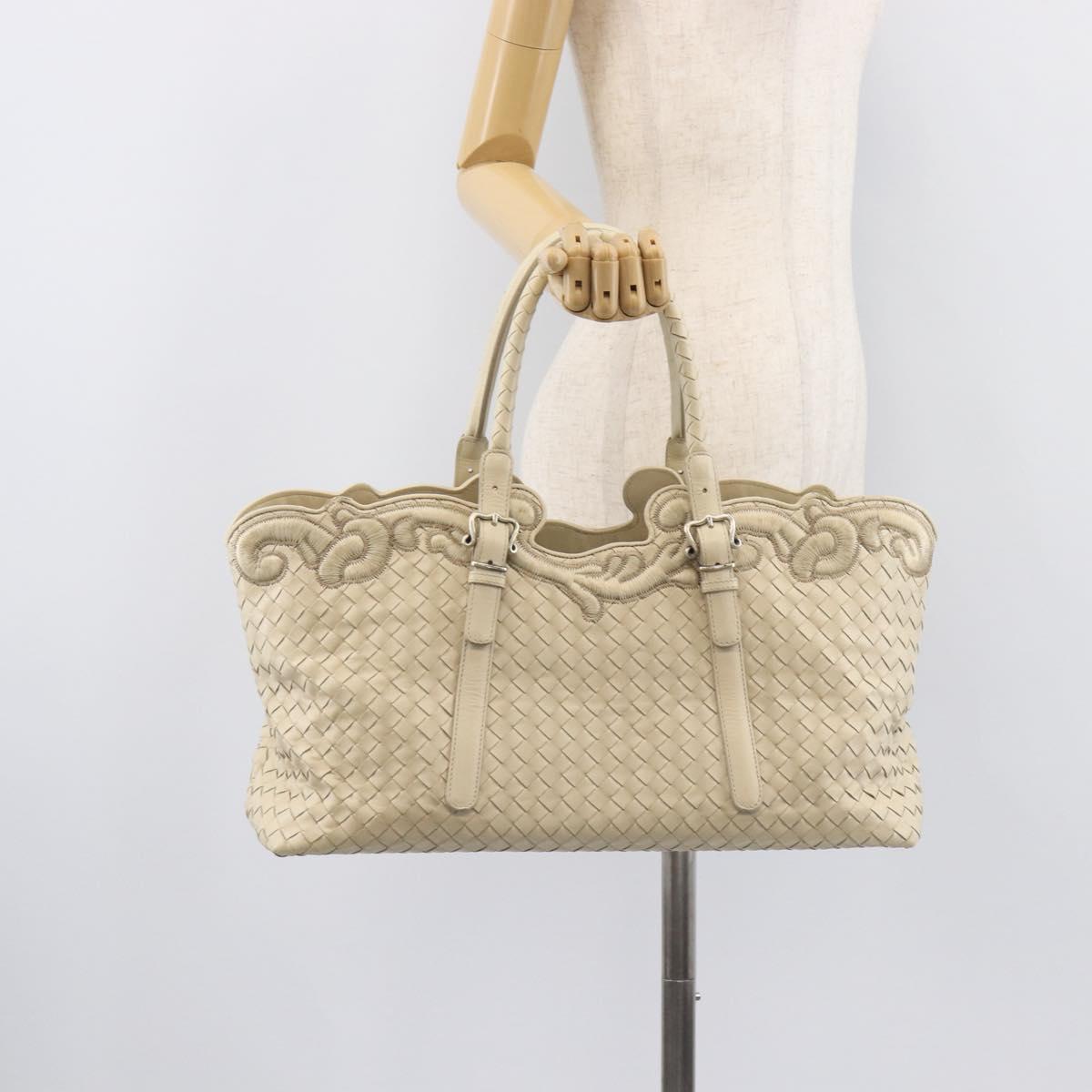 Bottega Veneta INTRECCIATO Tote Bag Leather White Silver 158673 Auth 208660A