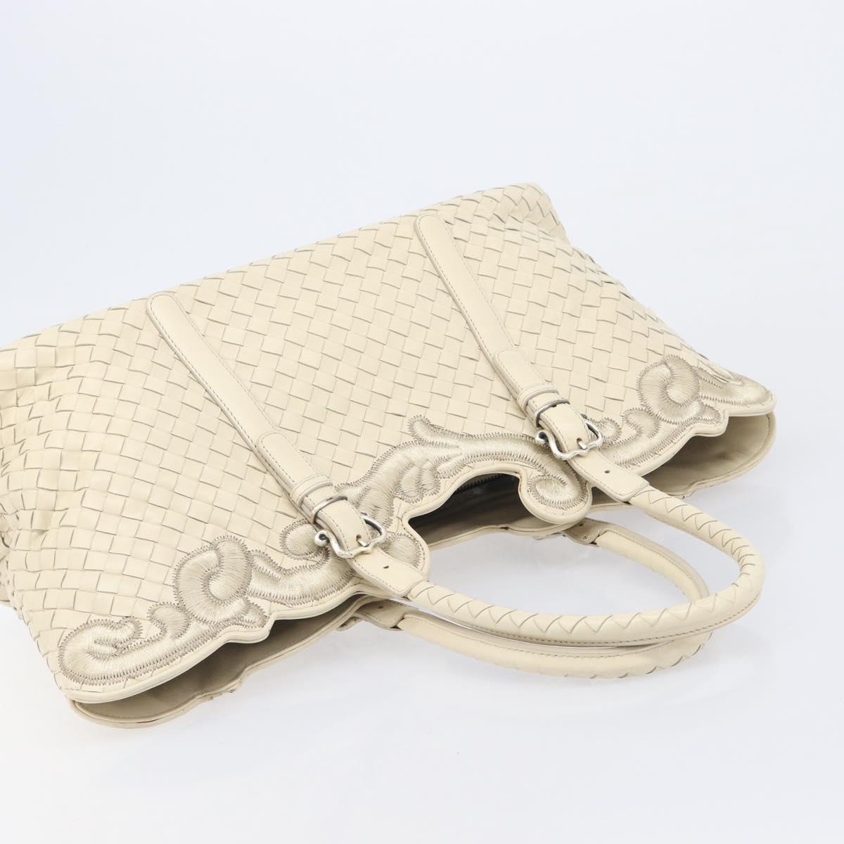 Bottega Veneta INTRECCIATO Tote Bag Leather White Silver 158673 Auth 208660A