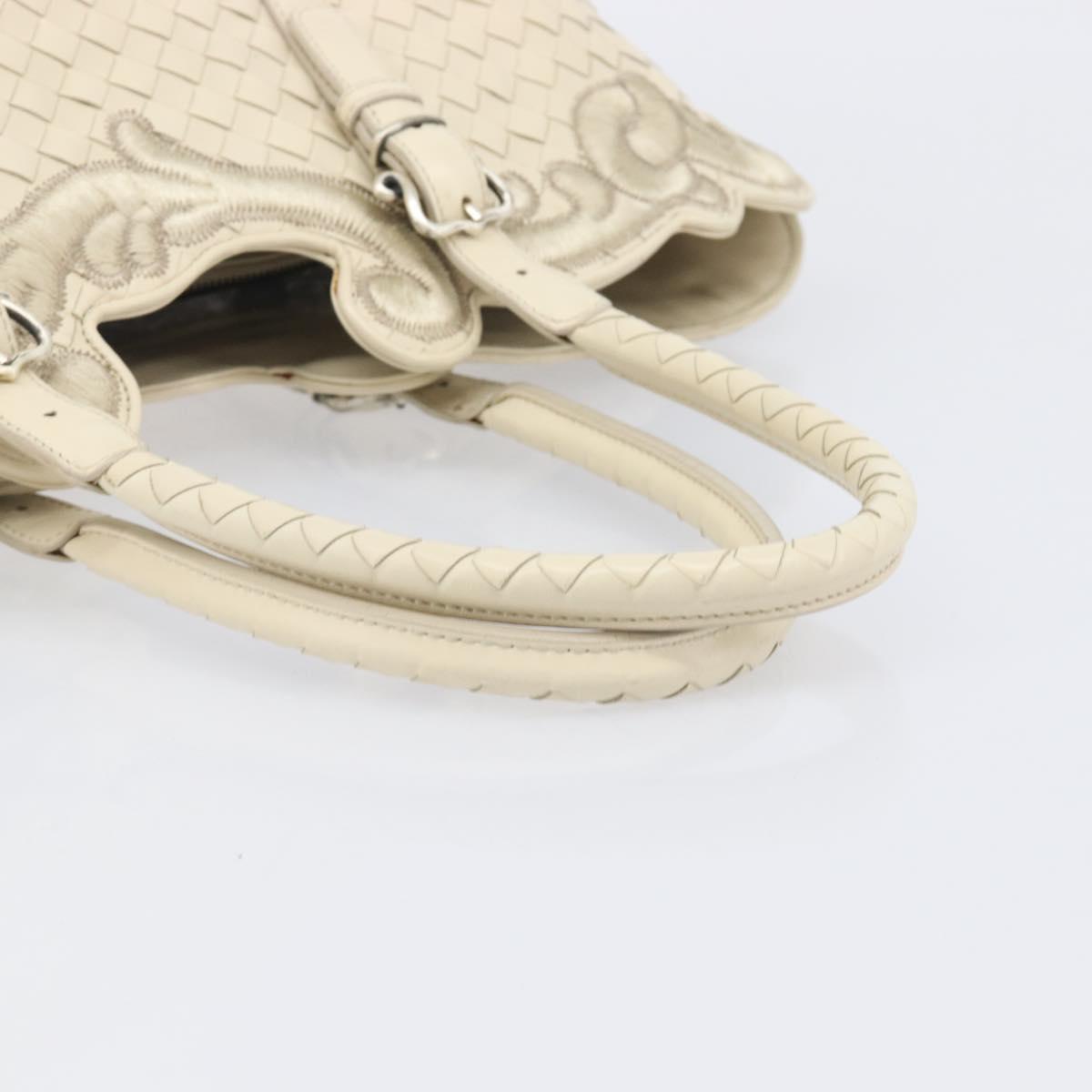 Bottega Veneta INTRECCIATO Tote Bag Leather White Silver 158673 Auth 208660A