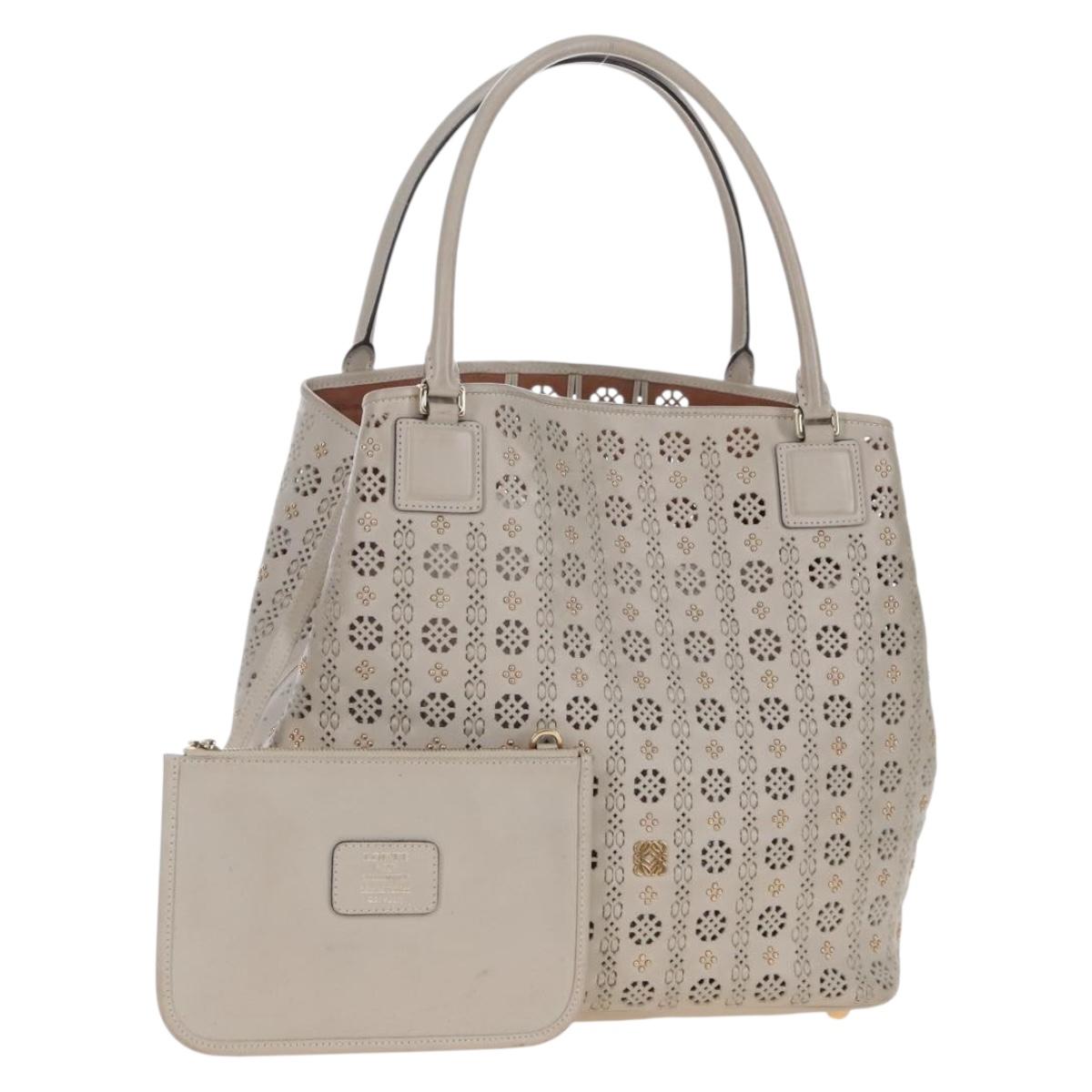 LOEWE Hand Bag Leather Gray Gold Auth 208665V