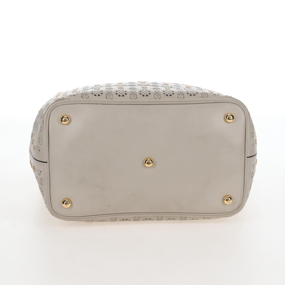 LOEWE Hand Bag Leather Gray Gold Auth 208665V