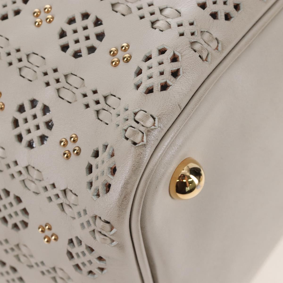 LOEWE Hand Bag Leather Gray Gold Auth 208665V