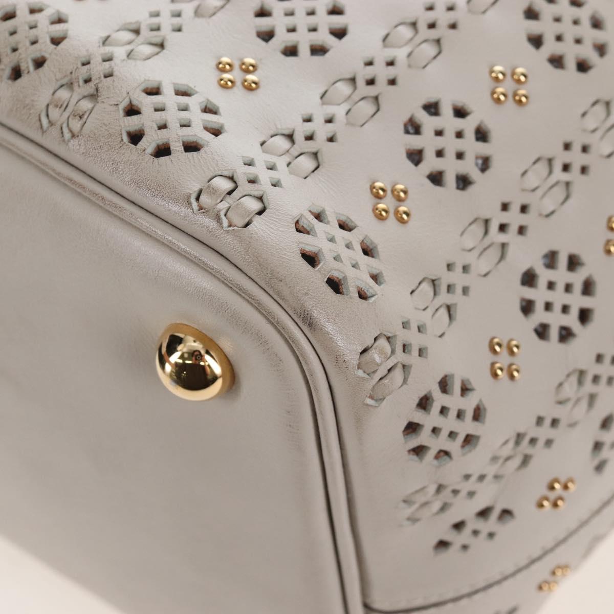 LOEWE Hand Bag Leather Gray Gold Auth 208665V