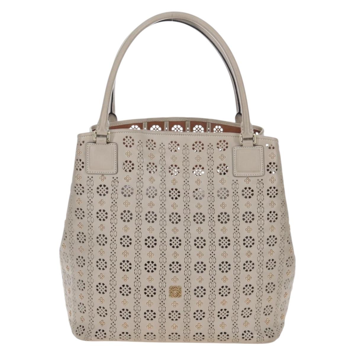LOEWE Hand Bag Leather Gray Gold Auth 208665V