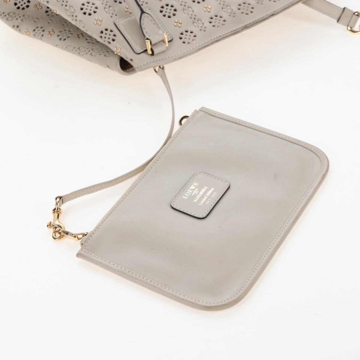 LOEWE Hand Bag Leather Gray Gold Auth 208665V