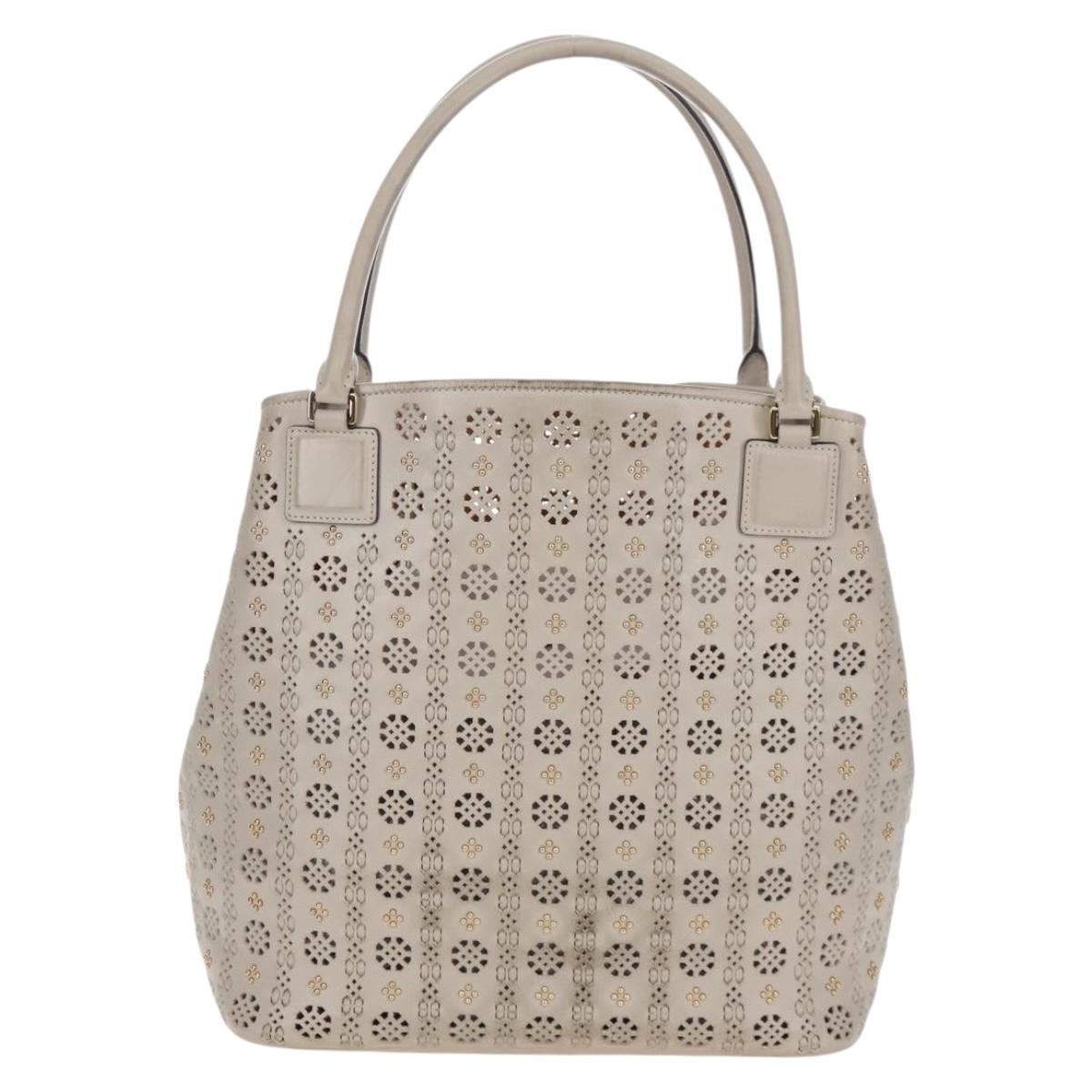 LOEWE Hand Bag Leather Gray Gold Auth 208665V