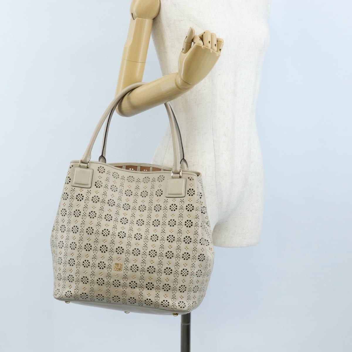 LOEWE Hand Bag Leather Gray Gold Auth 208665V