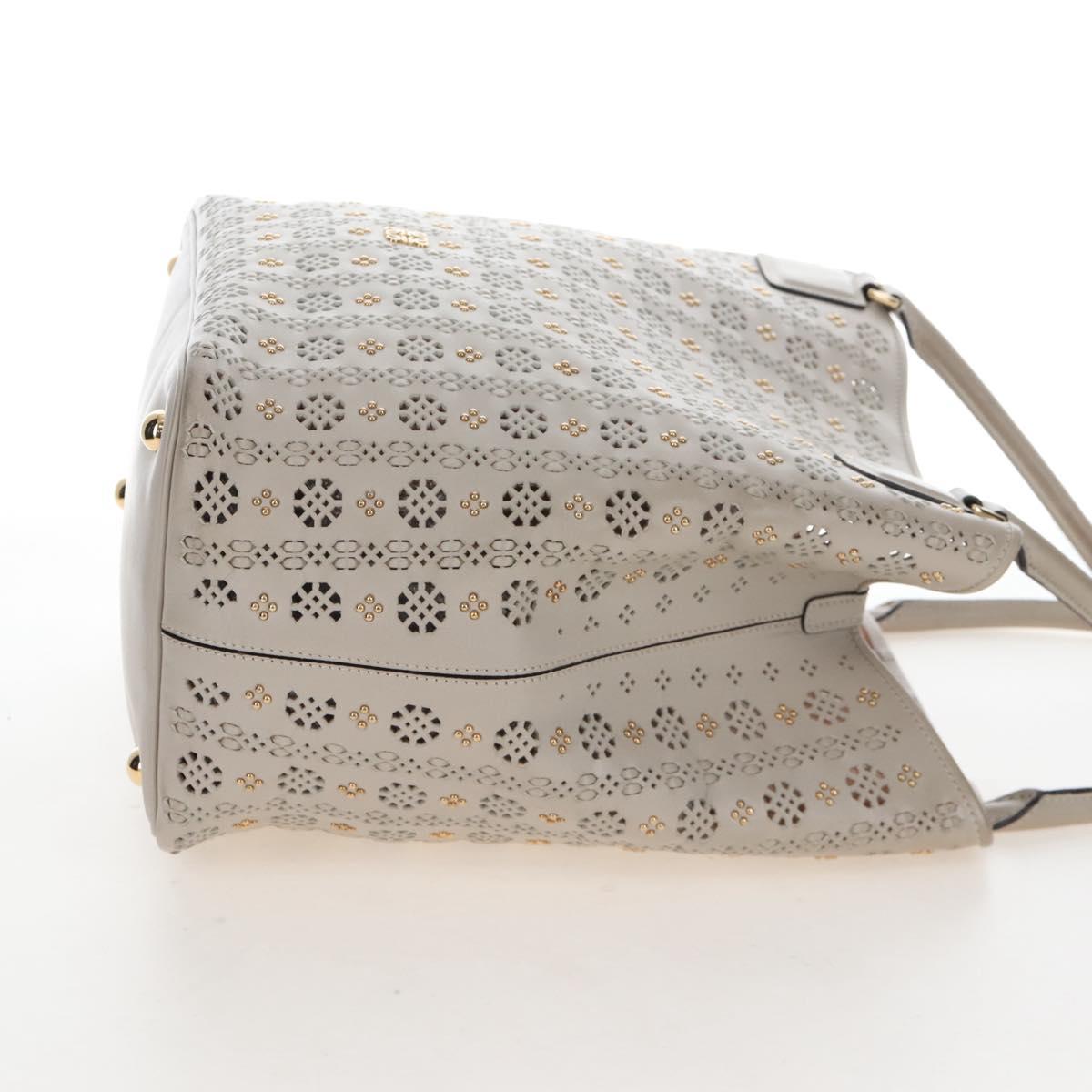LOEWE Hand Bag Leather Gray Gold Auth 208665V