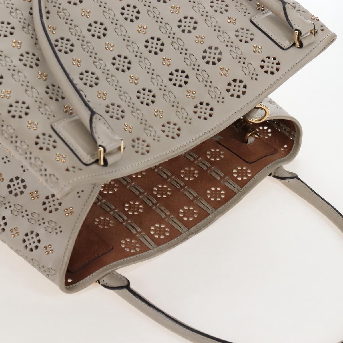 LOEWE Hand Bag Leather Gray Gold Auth 208665V