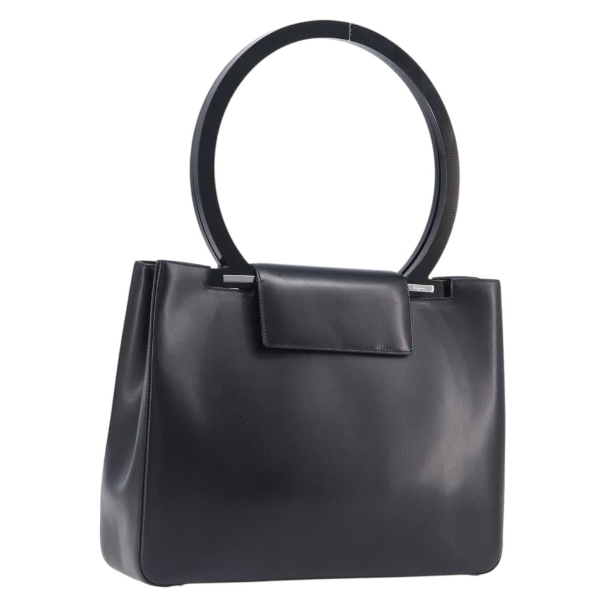 Salvatore Ferragamo Gancini Shoulder Bag Leather Black Silver Auth 208669V