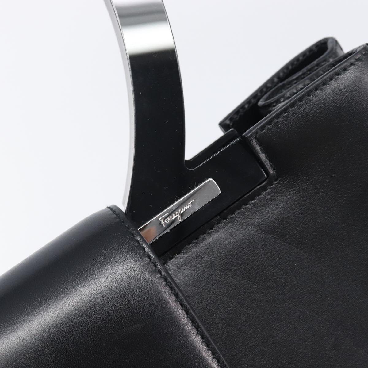 Salvatore Ferragamo Gancini Shoulder Bag Leather Black Silver Auth 208669V