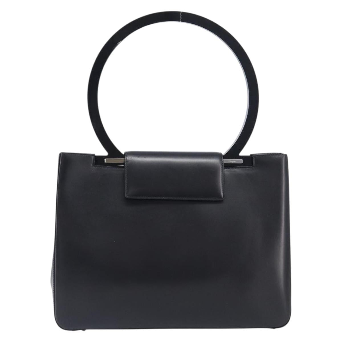 Salvatore Ferragamo Gancini Shoulder Bag Leather Black Silver Auth 208669V
