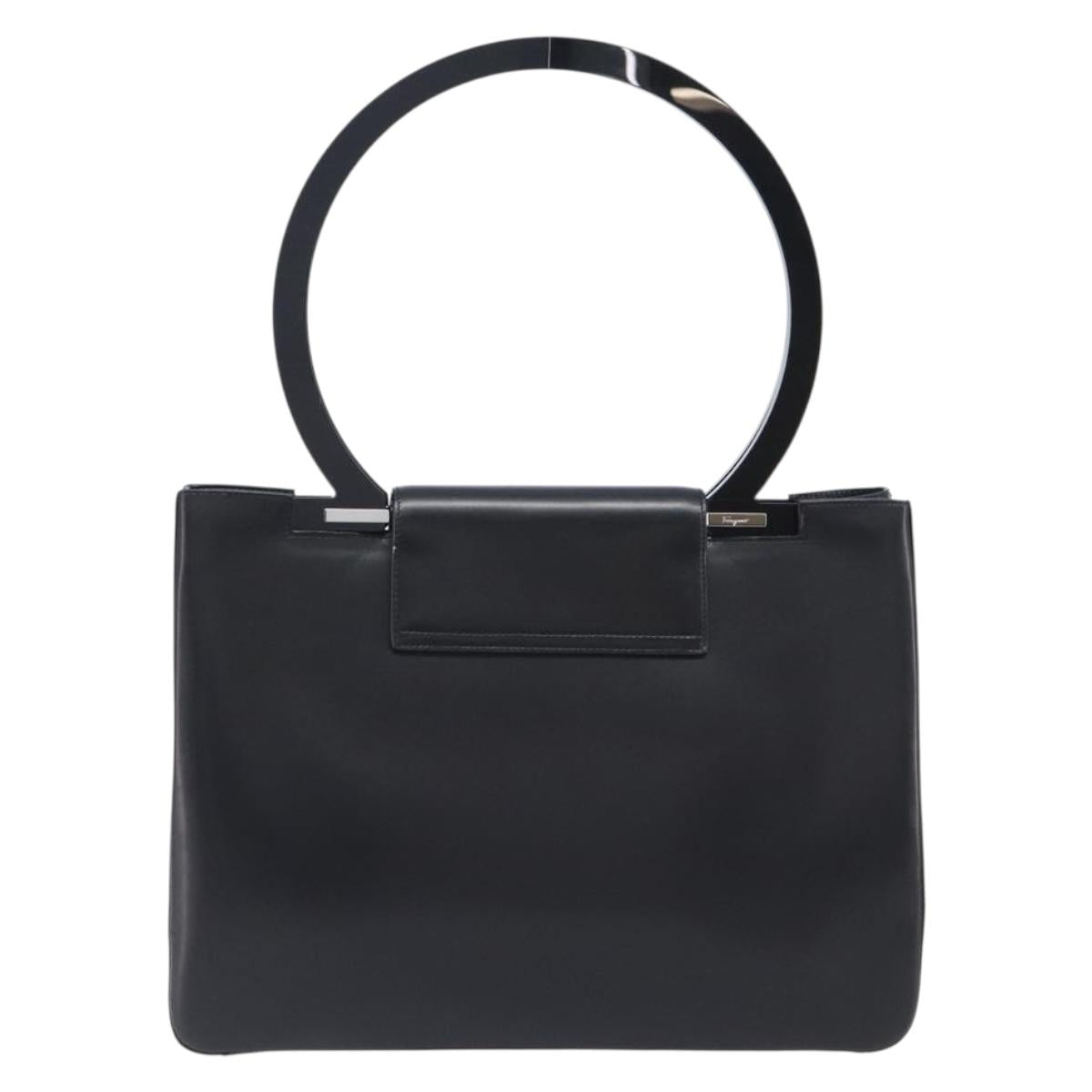 Salvatore Ferragamo Gancini Shoulder Bag Leather Black Silver Auth 208669V