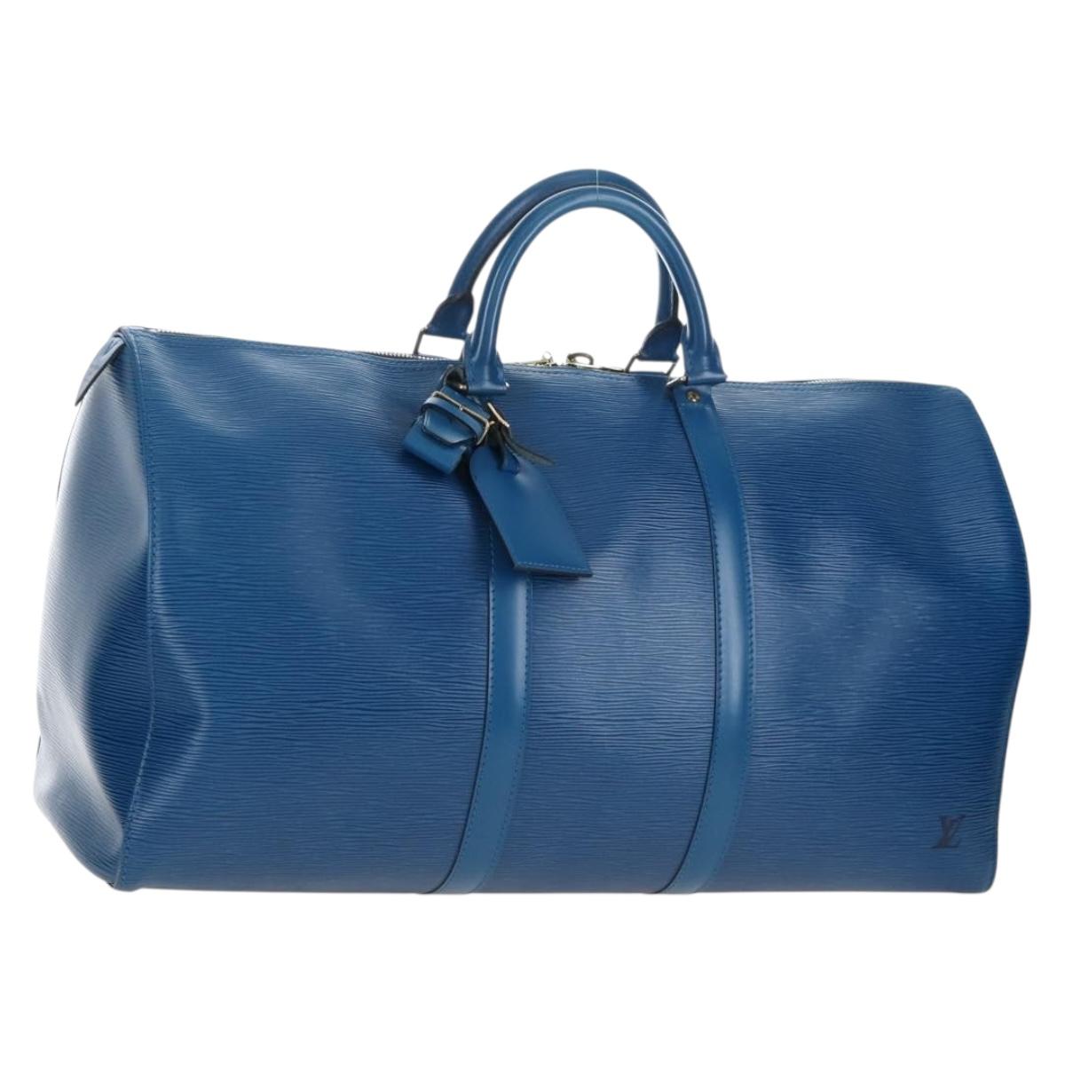 LOUIS VUITTON Epi Keepall 50 Boston Bag Blue M42965 LV Auth 208670V