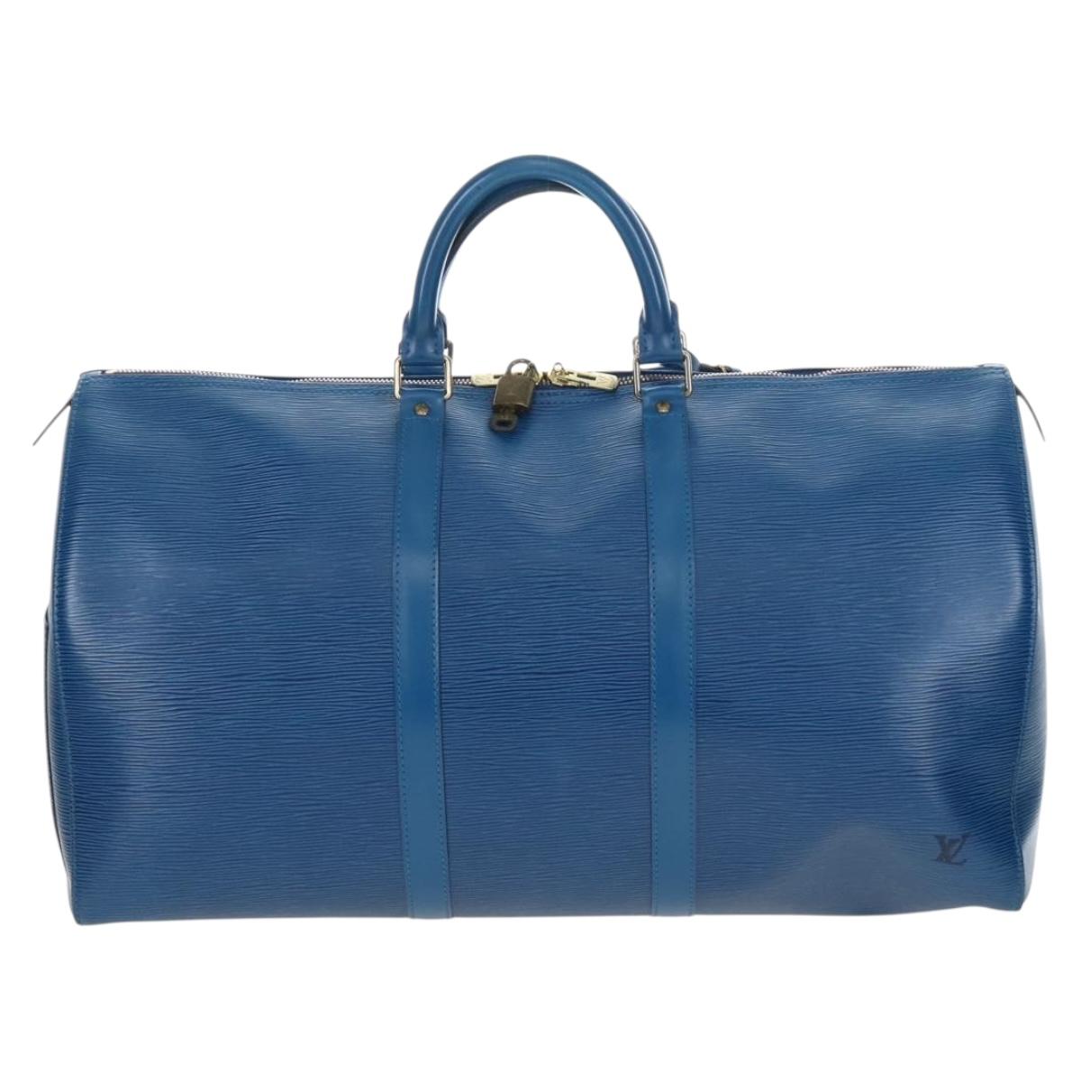 LOUIS VUITTON Epi Keepall 50 Boston Bag Blue M42965 LV Auth 208670V