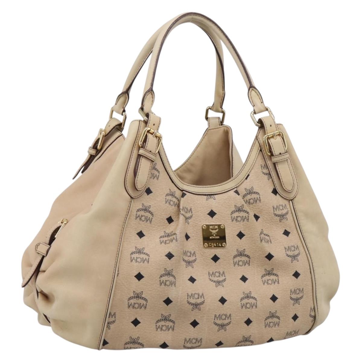 MCM Vicetos Logogram Tote Bag PVC Leather Beige Gold Auth 208677A