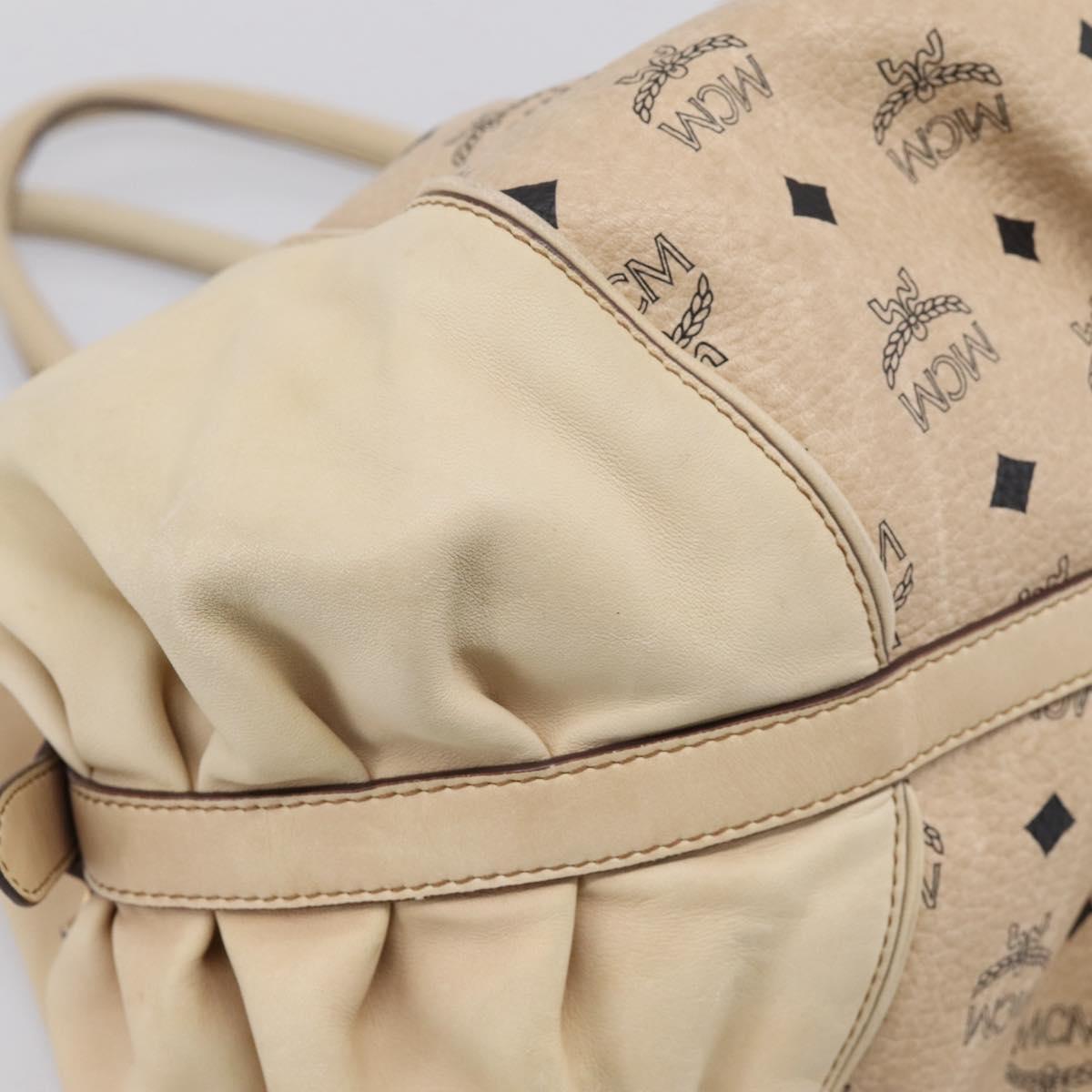 MCM Vicetos Logogram Tote Bag PVC Leather Beige Gold Auth 208677A