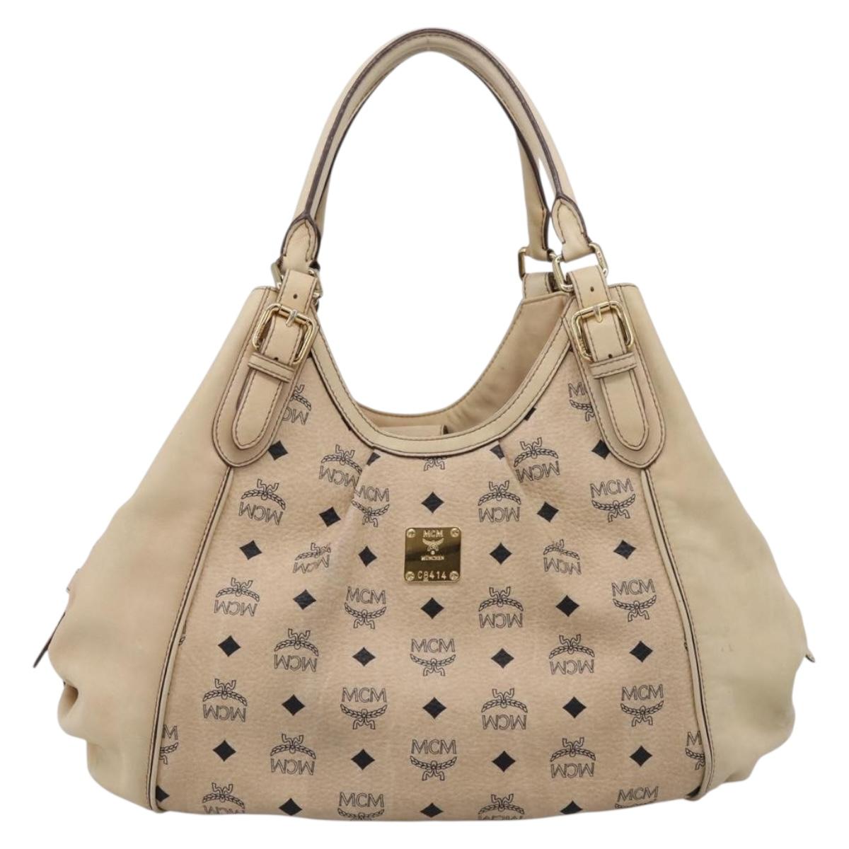 MCM Vicetos Logogram Tote Bag PVC Leather Beige Gold Auth 208677A