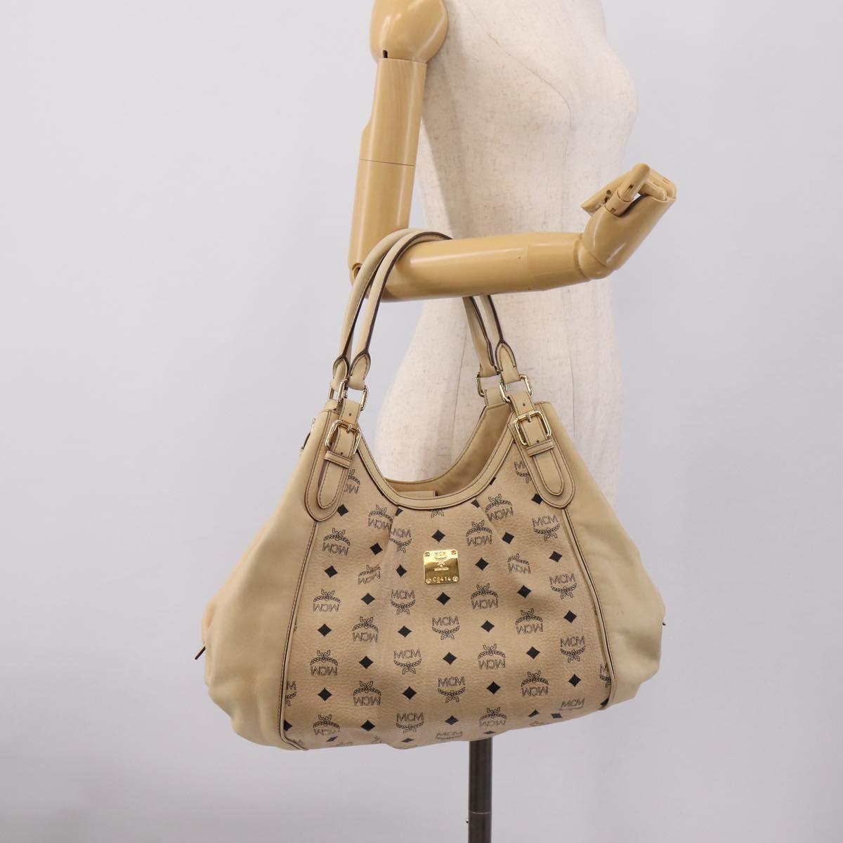 MCM Vicetos Logogram Tote Bag PVC Leather Beige Gold Auth 208677A