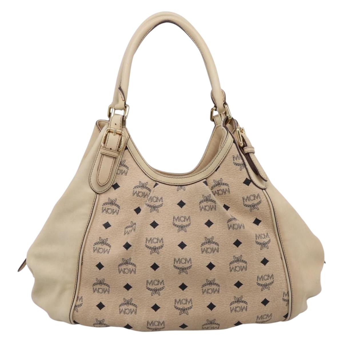 MCM Vicetos Logogram Tote Bag PVC Leather Beige Gold Auth 208677A
