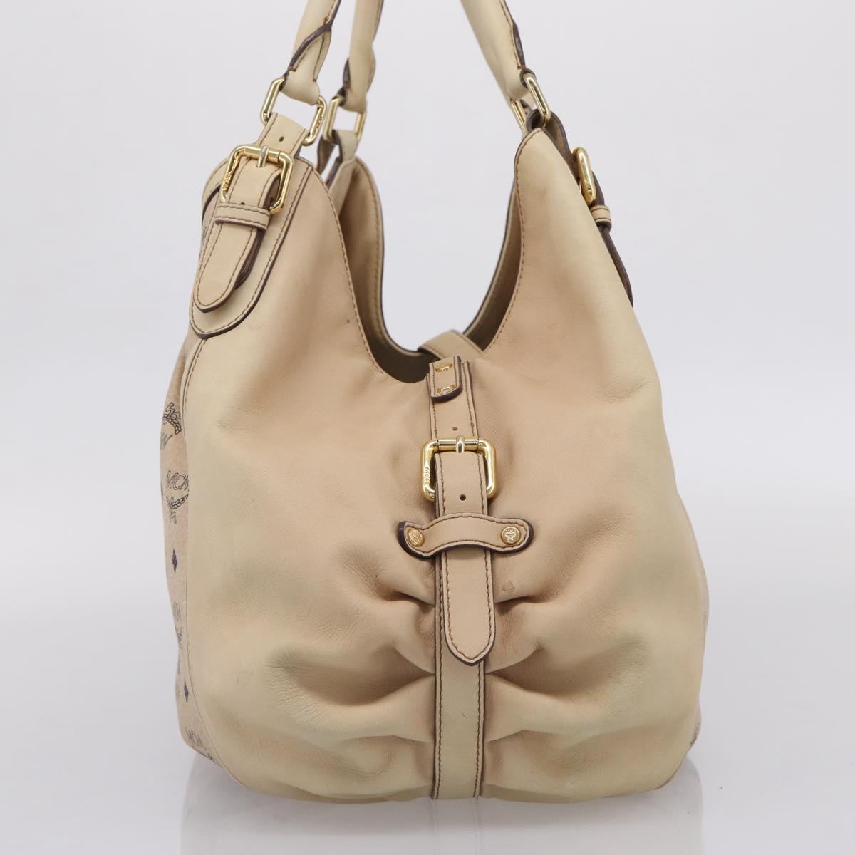 MCM Vicetos Logogram Tote Bag PVC Leather Beige Gold Auth 208677A