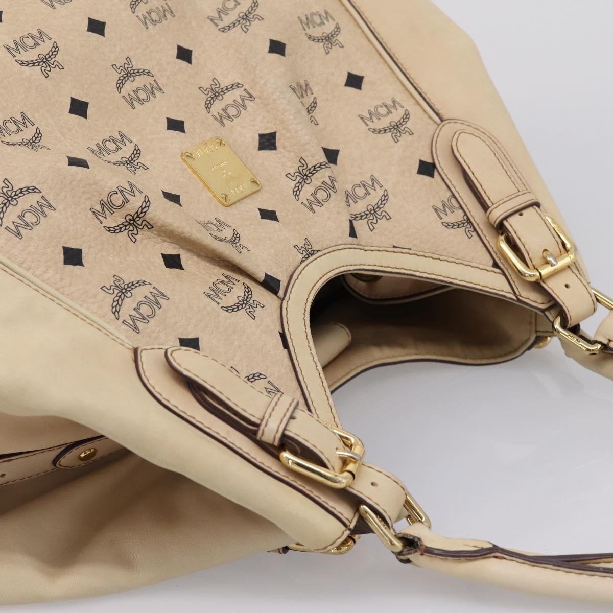 MCM Vicetos Logogram Tote Bag PVC Leather Beige Gold Auth 208677A