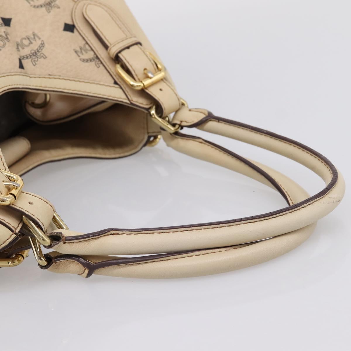 MCM Vicetos Logogram Tote Bag PVC Leather Beige Gold Auth 208677A