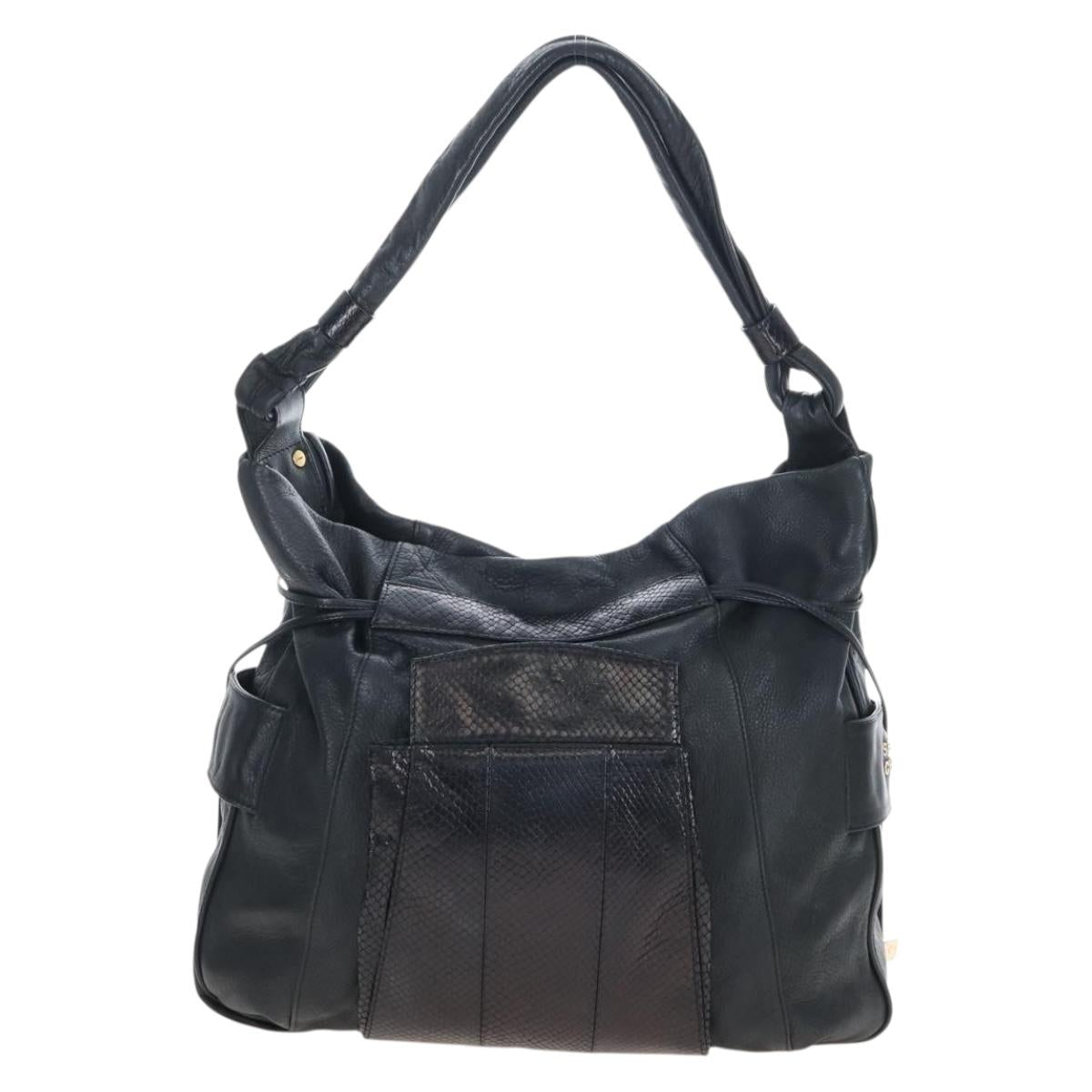See By Chloe Shoulder Bag Leather Black Gold Auth 208678A