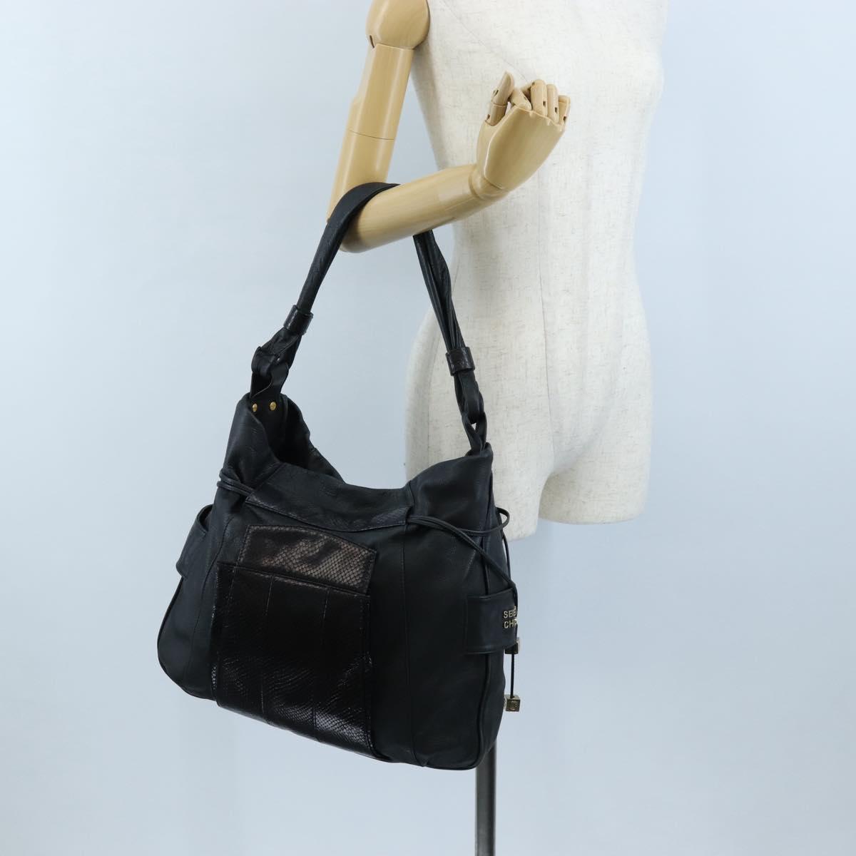 See By Chloe Shoulder Bag Leather Black Gold Auth 208678A