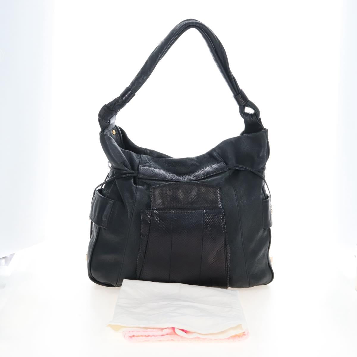 See By Chloe Shoulder Bag Leather Black Gold Auth 208678A