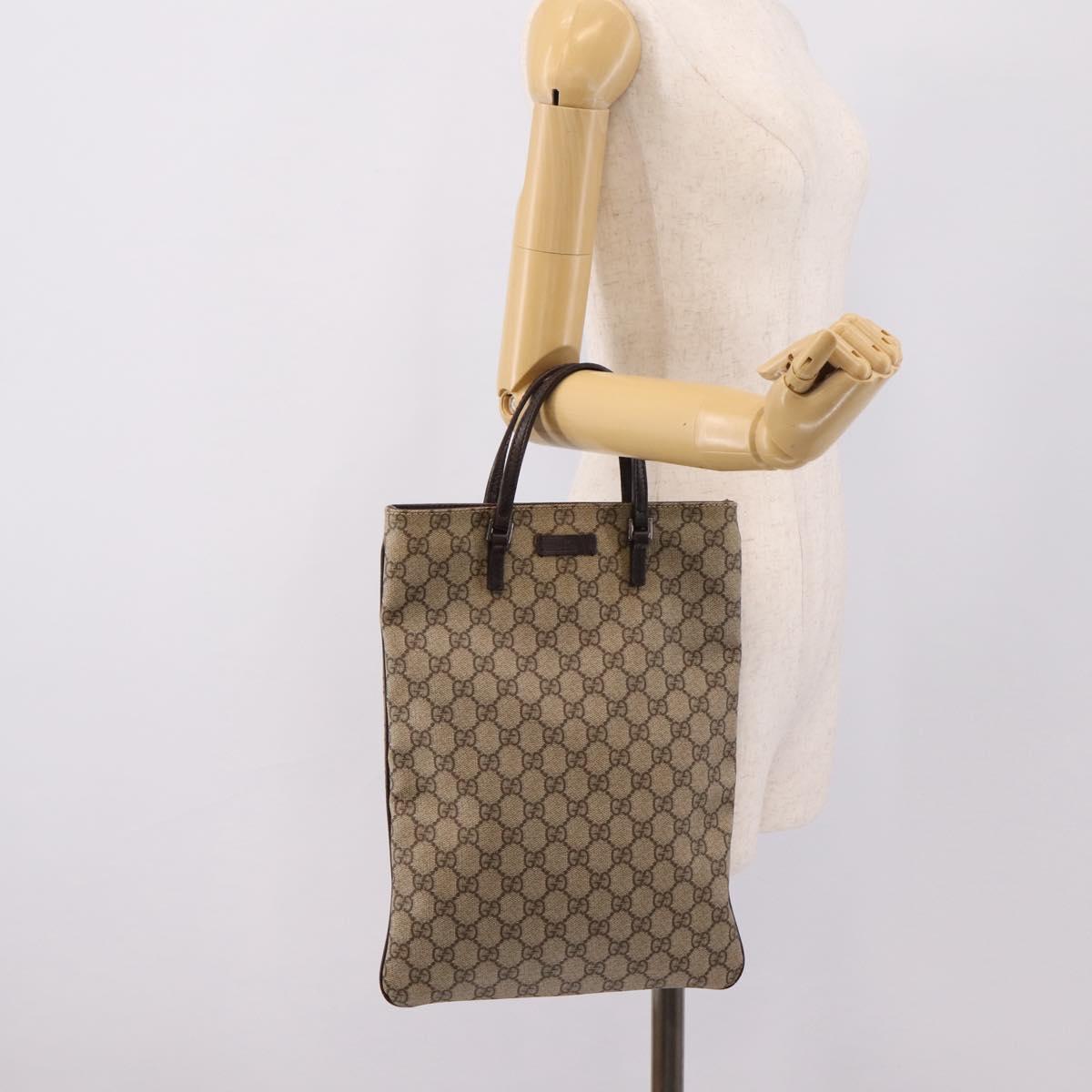 GUCCI GG Supreme Hand Bag PVC Beige Silver 117551 Auth 208679V