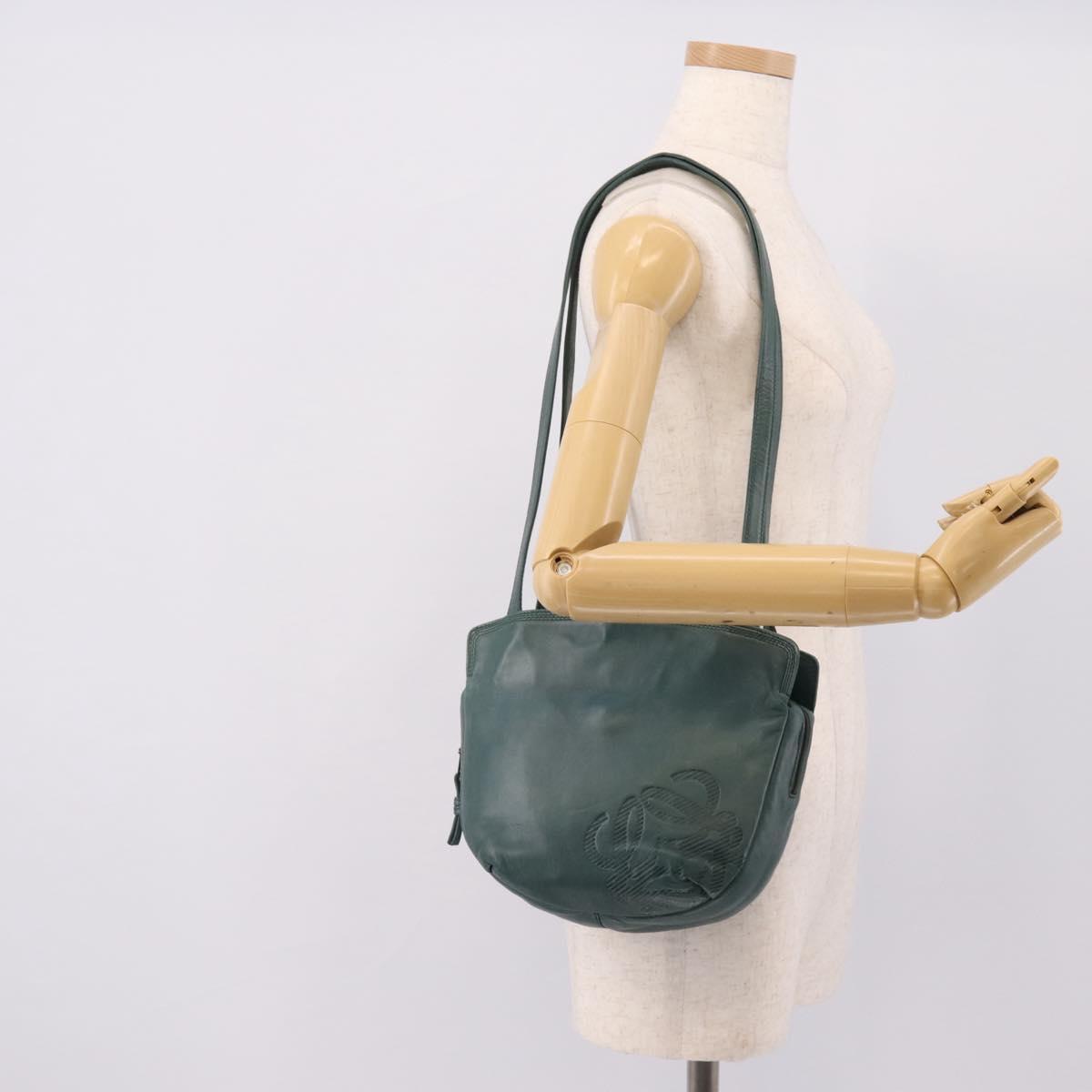 LOEWE Shoulder Bag Leather Green Gold Auth 208687