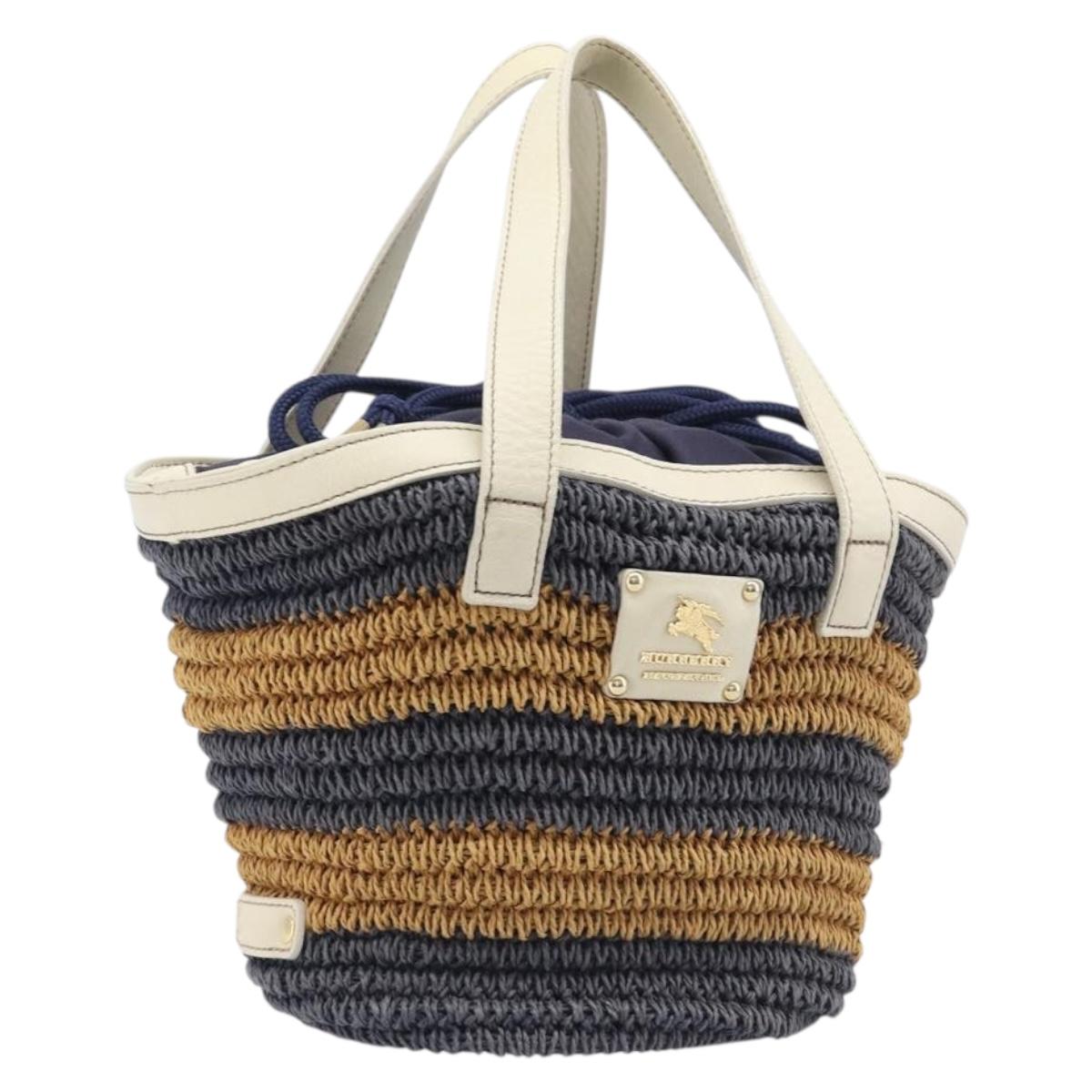 BURBERRY Blue Label Hand Bag straw Beige Gold Auth 208698A