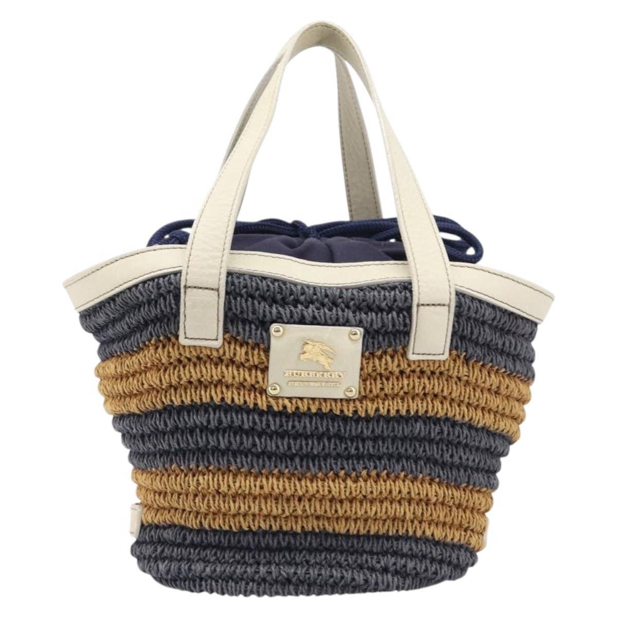 BURBERRY Blue Label Hand Bag straw Beige Gold Auth 208698A