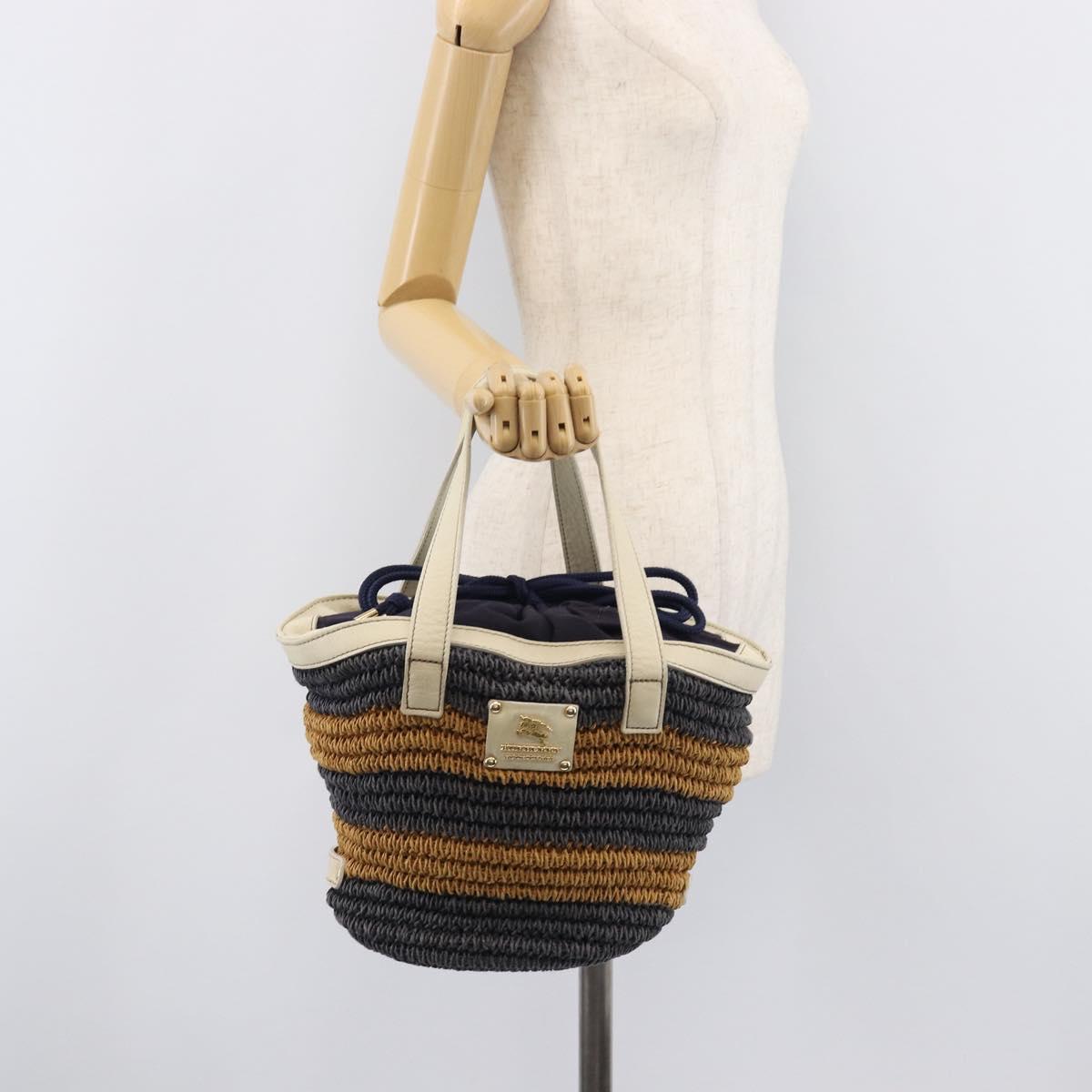 BURBERRY Blue Label Hand Bag straw Beige Gold Auth 208698A