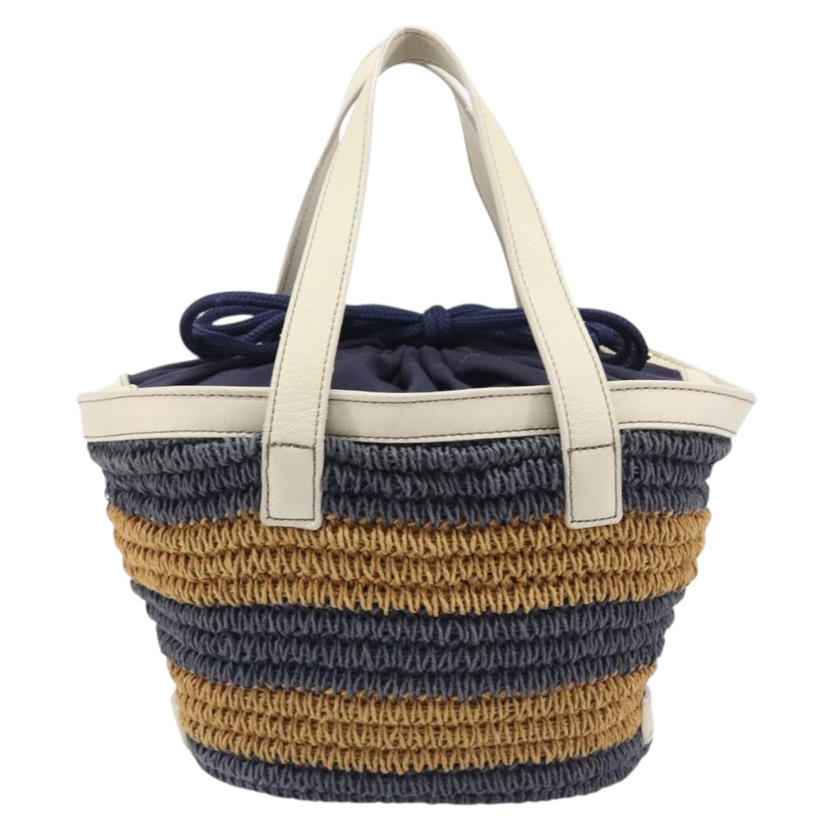 BURBERRY Blue Label Hand Bag straw Beige Gold Auth 208698A