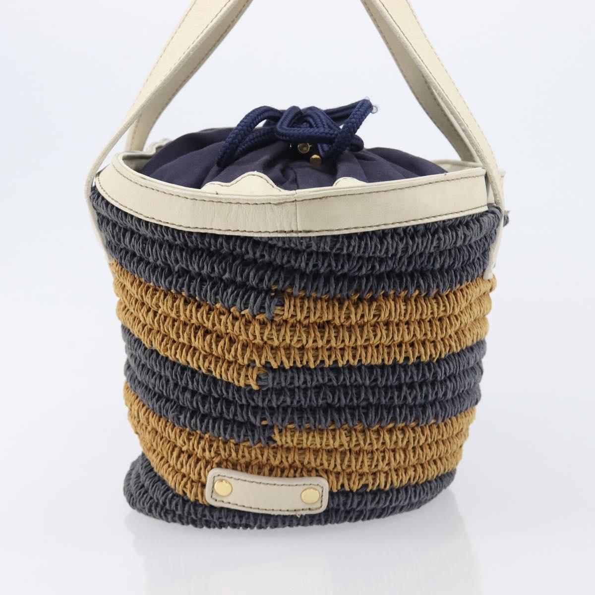 BURBERRY Blue Label Hand Bag straw Beige Gold Auth 208698A