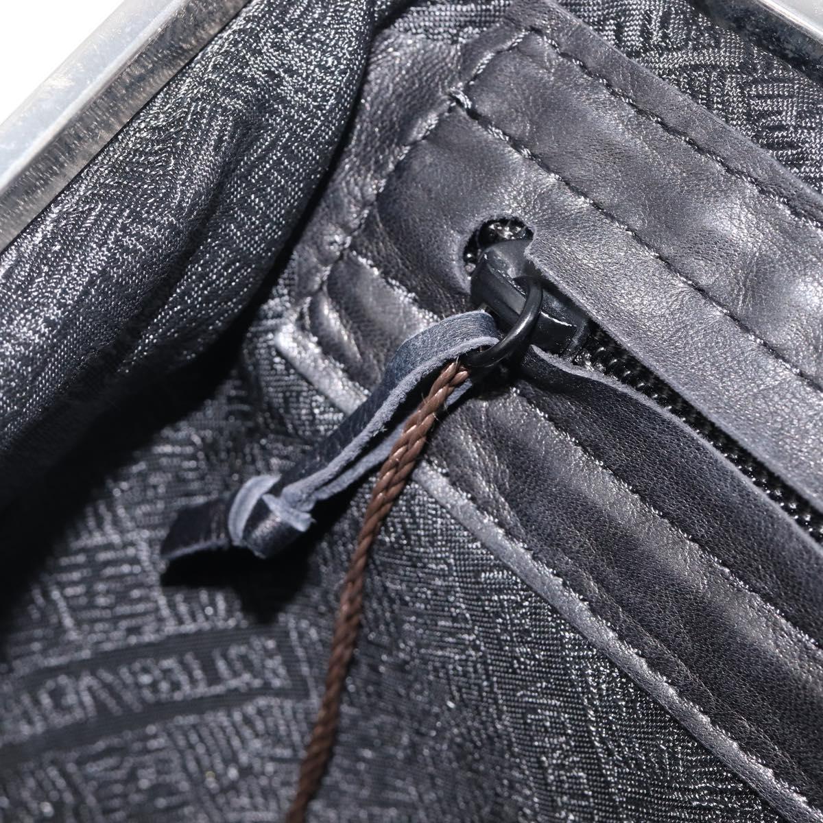 Bottega Veneta INTRECCIATO Chain Shoulder Bag Leather Black Silver Auth 208700V