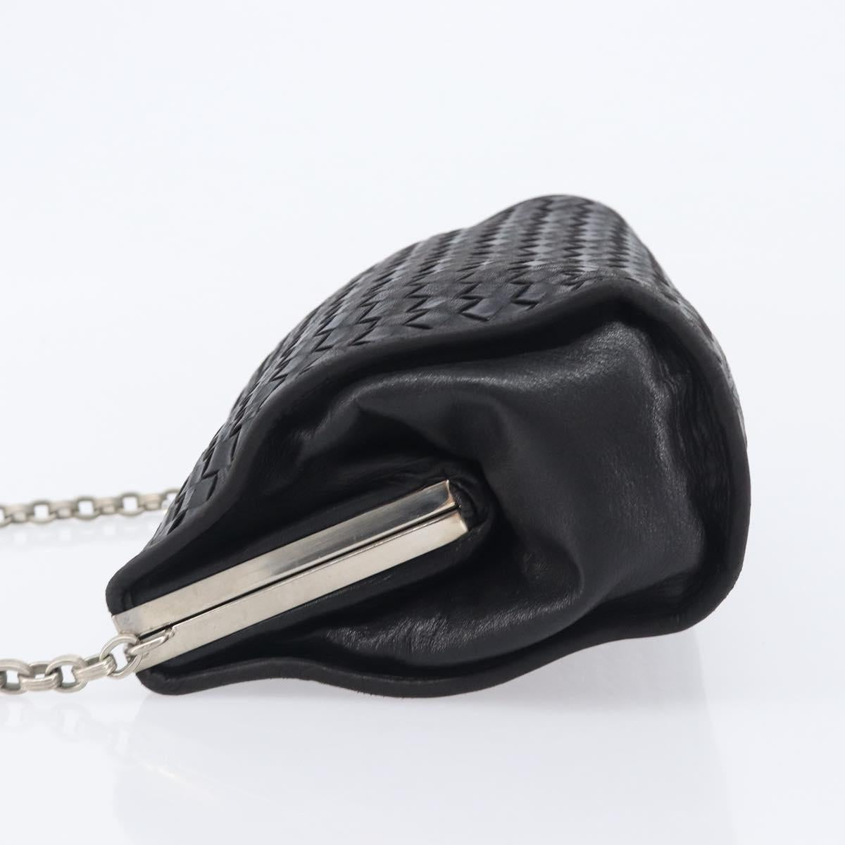 Bottega Veneta INTRECCIATO Chain Shoulder Bag Leather Black Silver Auth 208700V