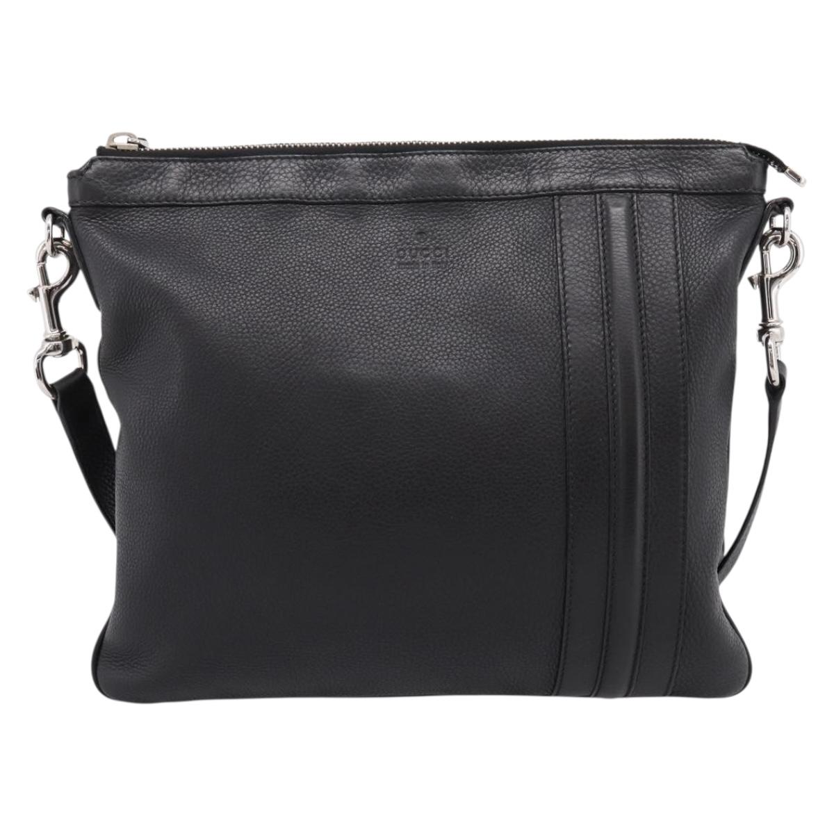 GUCCI Shoulder Bag Leather Black Silver 233329 Auth 208701V